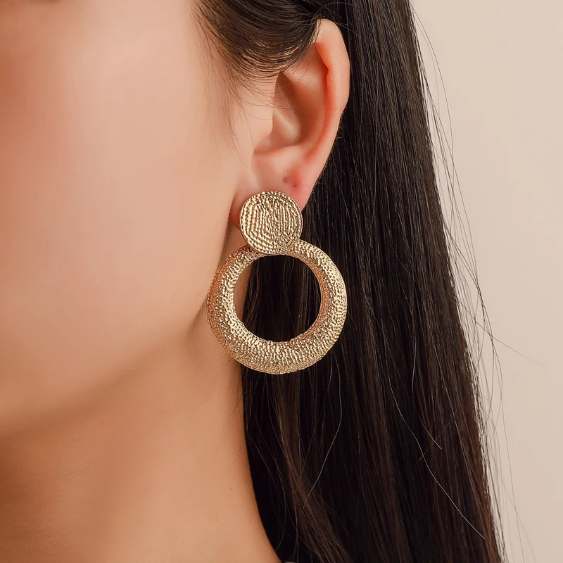 Dull Polish Metallic Rounds Hollow Circles Golden Rose Gold Silver Plated Women Alloy Geometry Dangle Drop Earrings | Украшения и