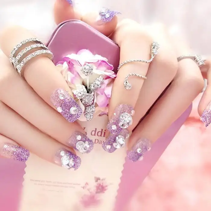 24 шт./компл. невесты Полный Советы Nails яркий сияющий 3D Diamond горный хрусталь поддельные ногтей для Для женщин Nail Art-30