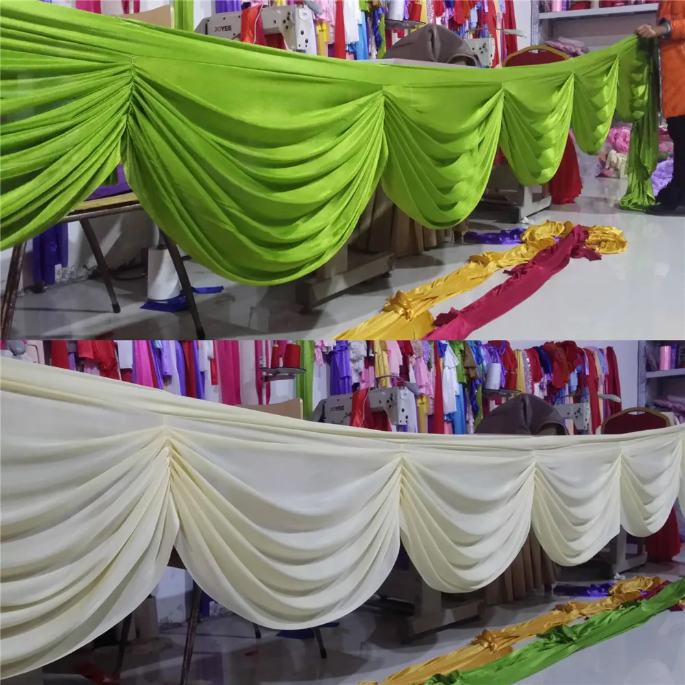 

Ice Silk Fabric Wedding Swag Table Skirt Backdrops Curtain Pelmet Drops 6 Meters Long For Wedding Party Banquet Decoration
