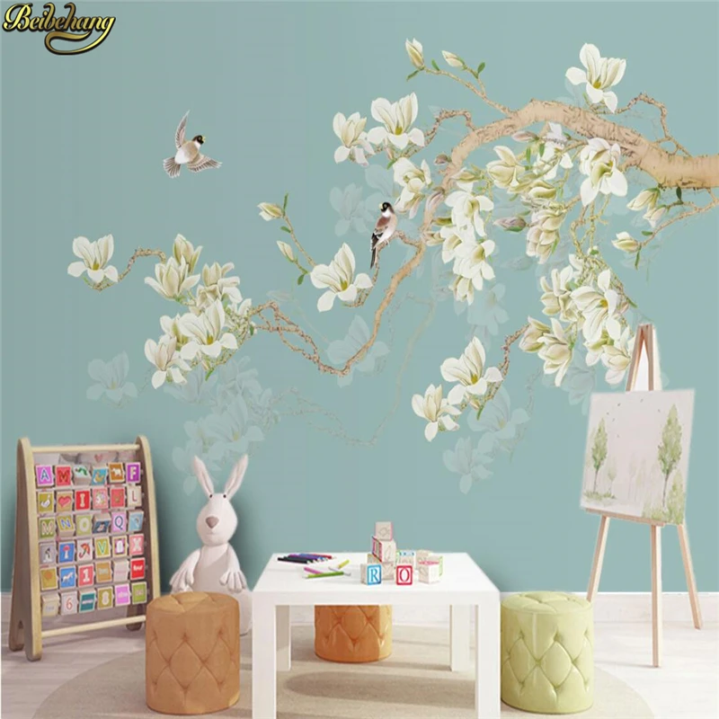 Beibehang カスタムフォト壁紙大壁画壁ステッカーモクレン背景手作り鳥新中国装飾絵画 Photo Wallpaper Large Muralcustom Photo Wallpaper Aliexpress