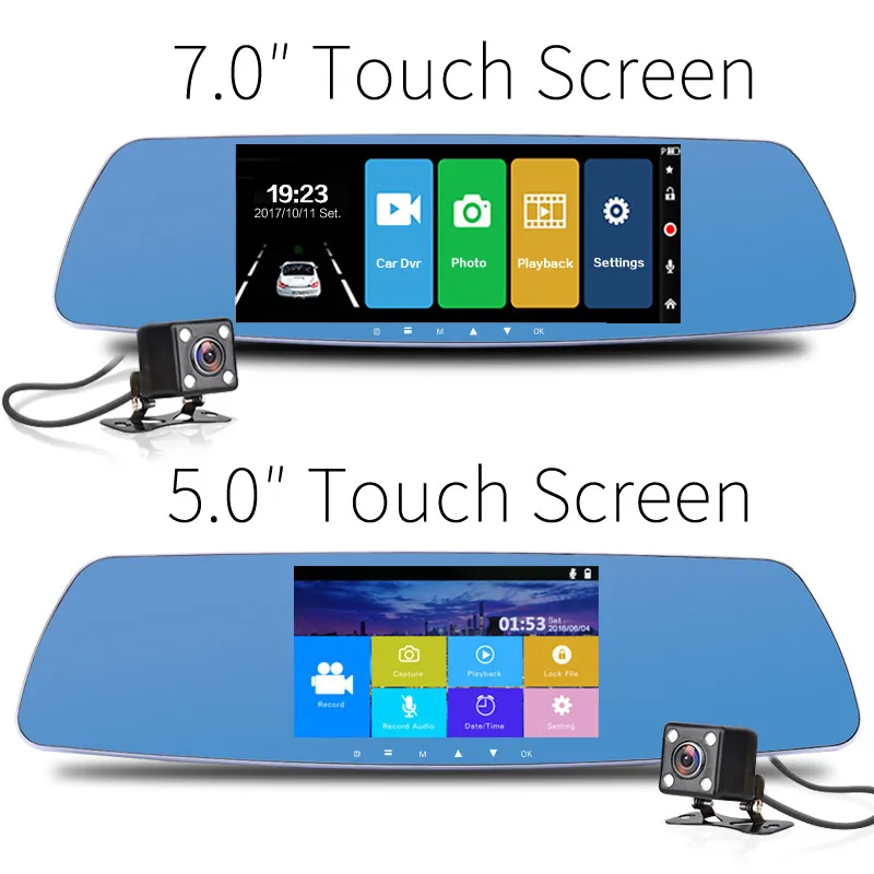 Jansite 7 Inch Touch Screen Car DVR Dual Lens Camera Rearview Mirror Video Recorder Dash Cam Auto Camera Portable Recorder