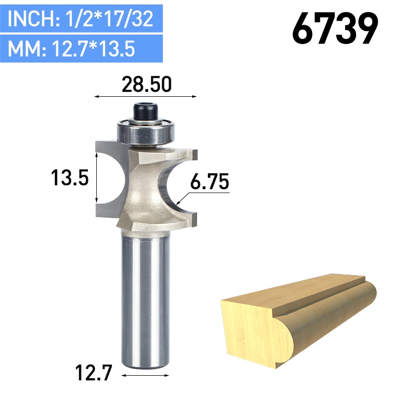 HUHAO 1 шт. 1/2 1/4 дюйма хвостовик полукруглый бит 2 Флейта концевая фреза для дерева с подшипник, деревообрабатывающий инструмент фреза - Длина режущей кромки: 6739