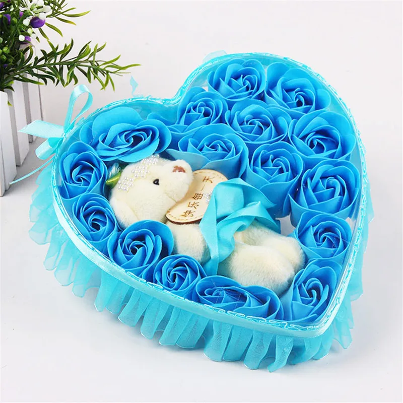 16PCSLot roses artificial flowers high quality Bear Doll Heart Shape Gift box for wedding MW004 (4)
