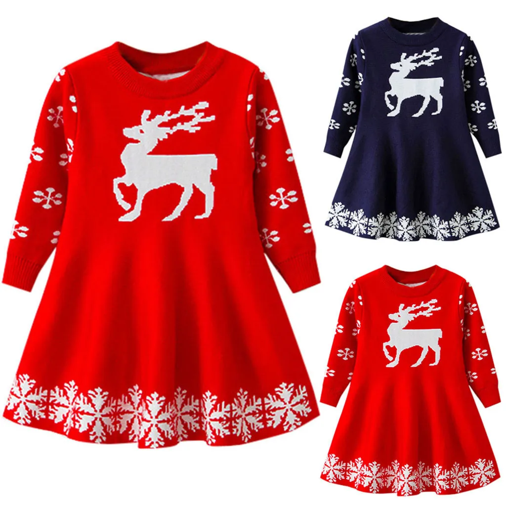 

Telotuny baby girls dress Cotton LONG Sleeve Cartoon Cat Deer Snowflake Xmas Winter Knit Sweater Tops Outfit for girls now 15