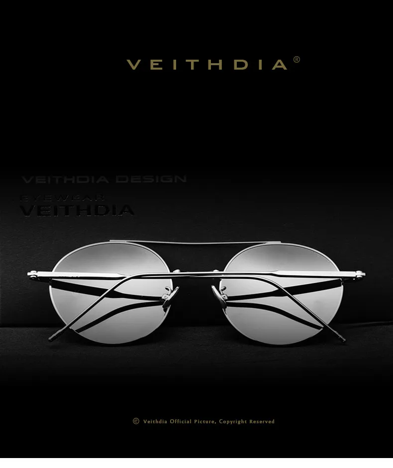 Бренд VEITHDIA, дизайнерские модные солнцезащитные очки унисекс, поляризованные зеркальные солнцезащитные очки, круглые мужские очки для мужчин/женщин 3617