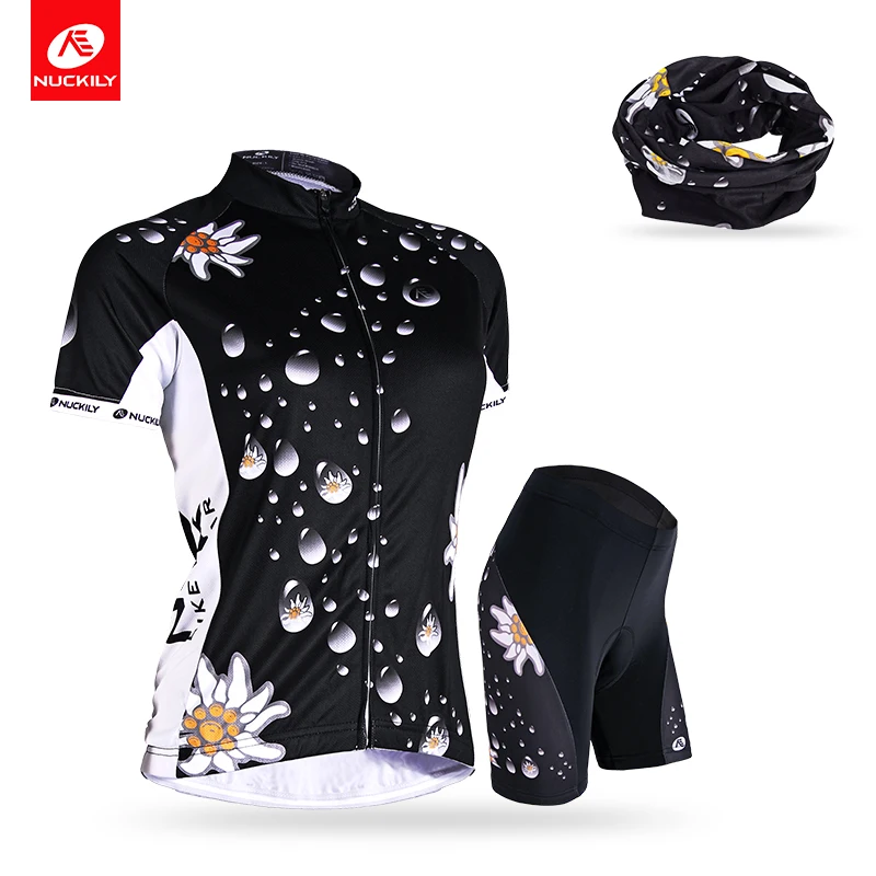 

NUCKILY Women Cycling Jersey Short-sleeve T-shirt Breathable Shorts Outdoor Sport Summer and head scarf Set AJ211BK270+PG09/PG37