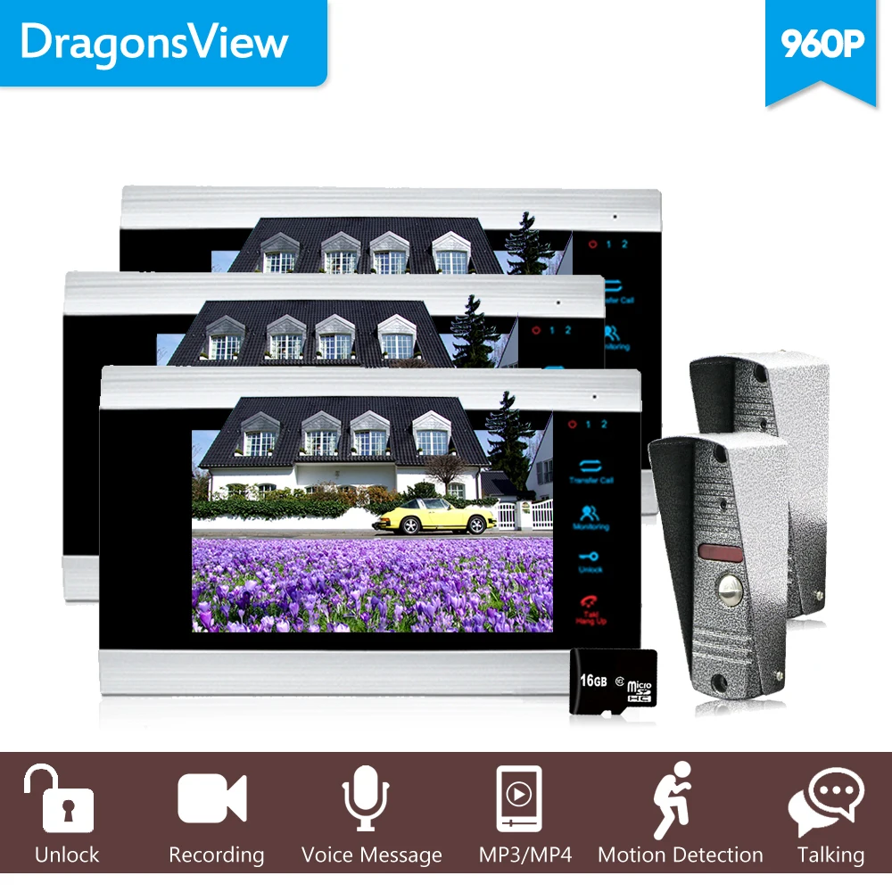 

Dragonsview 7" wired Door Phone home Intercom System 2 Video doorbell With Camera 960P High Resolution Indoor Monitor Recording