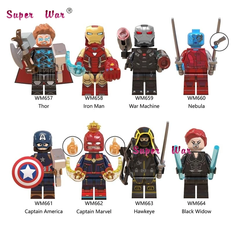 10 комплектов Marvel Comics Series 5 Infinity War Endgame Железный человек Локи Тор Hawkeye Капитан Америка Модель Кирпичи Детские игрушки - Цвет: 10Set-WM657-664