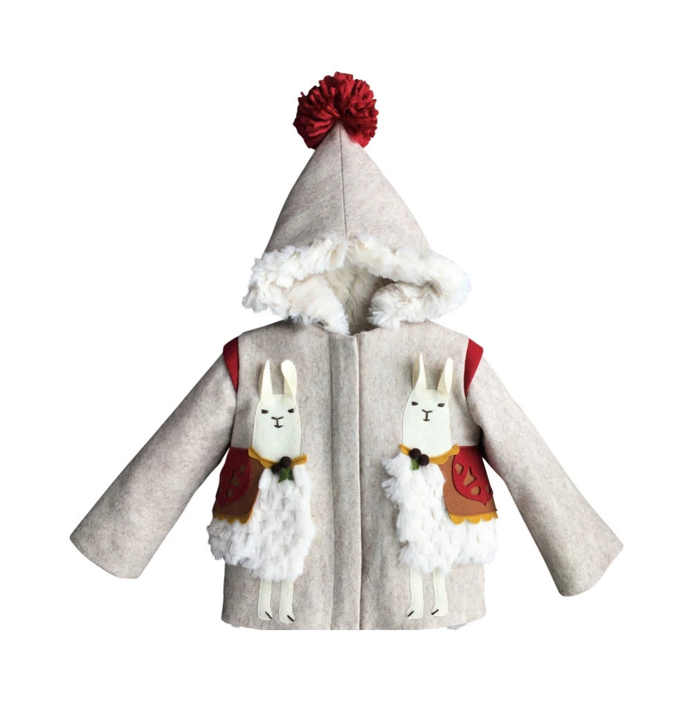 

2018 autumn winter new girls baby Animal cosplay lovely overcoat cute Cashmere plus velvet warm big pointed hat coat