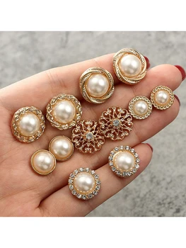 

2019 Earrings Set Women Fashion Simple Retro Temperament Round Pearl Rhinestone Flower Alloy 6 Pairs Of Earrings pendientes