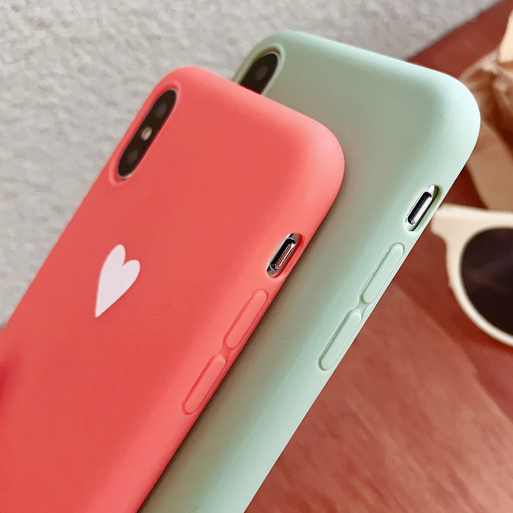 KIPX1073_4_JONSNOW Matte Phone Case For iPhone XR XS Max 6 6S 7 8 Plus 6Plus Candy Color Simple Heart Design Soft TPU Cases Back Cover