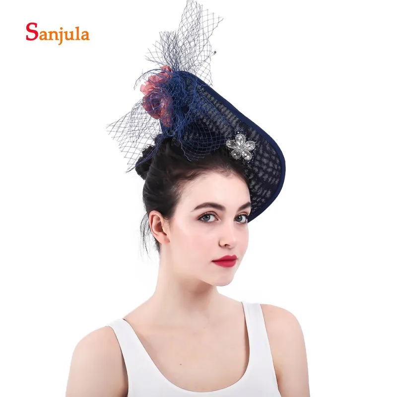 Fascinators Свадебные Шапки Темно-синие Для женщин официальная вечеринка аксессуары для волос с цветами из бисера pamelas сомбреро bodas H23