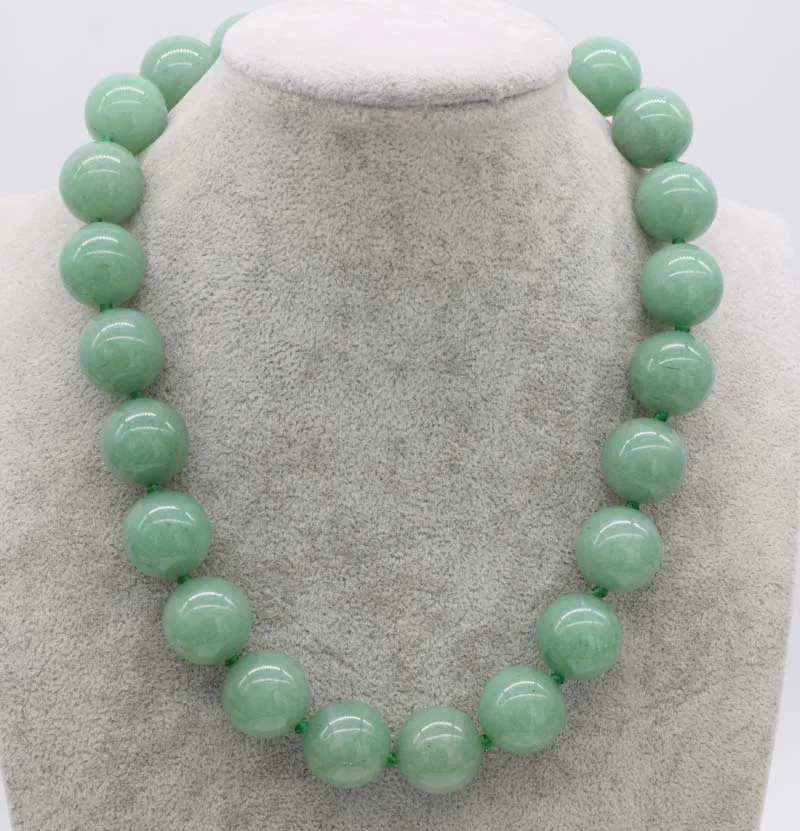 

18mm green jade necklace round 18inch wholesale beads nature FPPJ