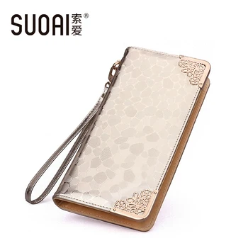 

SUOAI Wallets 2018 New Women Fashion Stone Pu Leather Long Purse High Quality Female Long Wallet
