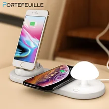 

Portefeuille Charging Dock Station For Samsung Huawei Xiaomi Type C Qi Wirless Charger Pad For iPhone 6 7 8 X XS 10 W Nightlight