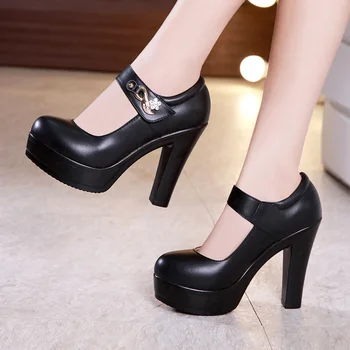 

2019 black model cheongsam t stage catwalk shoes high heel thick with performance round head waterproof platform size code