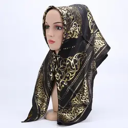 Хиджаб для мусульманок шарфы летние тонкие женские модный мусульманский шарф золотой шелк Длинные платочная повязка на голову хиджаб