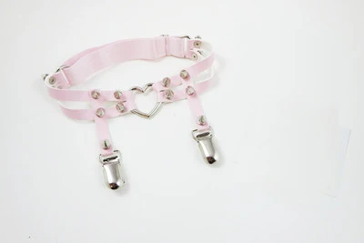 Сексуальные подвязки для ног в стиле панк-рок Харадзюку ручной работы, кожаные подвязки с большими шипами в форме сердца, регулируемые подвязки с двойными шипами на бедрах - Цвет: Pink Small Heart