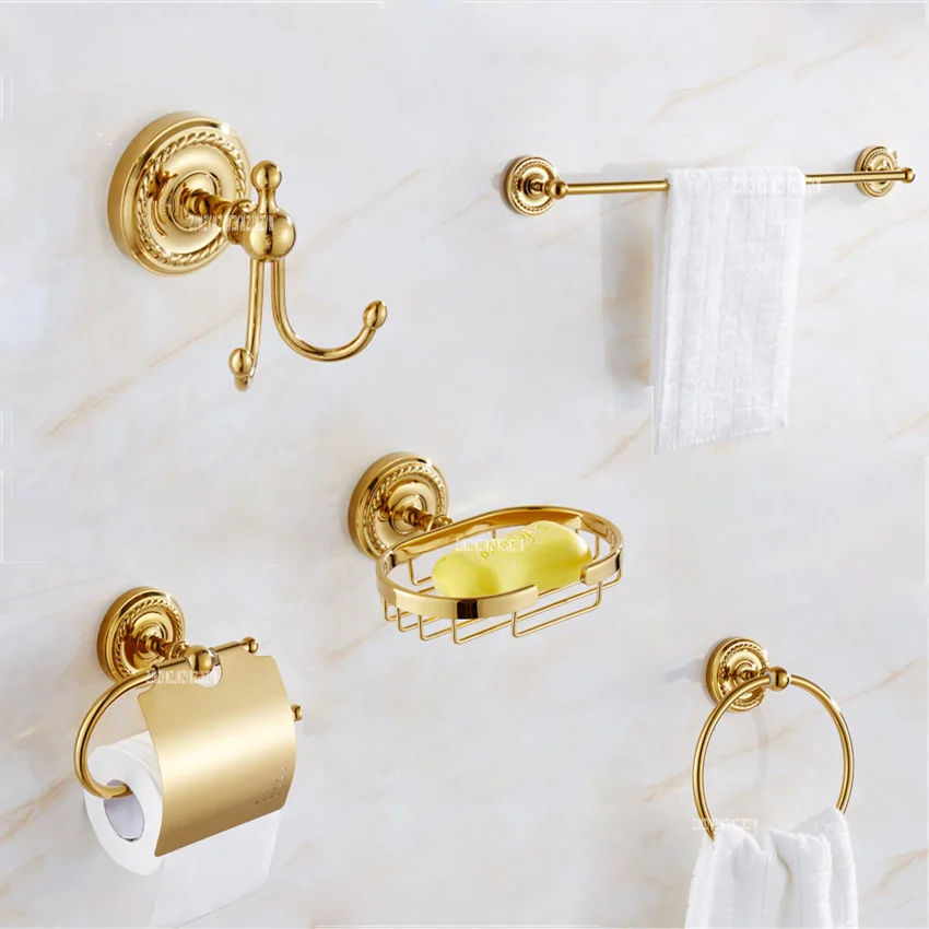 Luxury Gold Copper Bathroom 5 Accessories Hardware Sets Clothes Hook