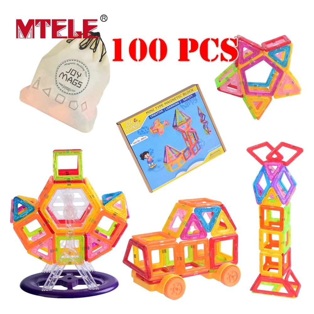

MTELE Brand Toy Mini Magnetic Designer Building Blocks Magnet 80/90/100 Blokcs Creative Bricks 3D Learning Educational Designer