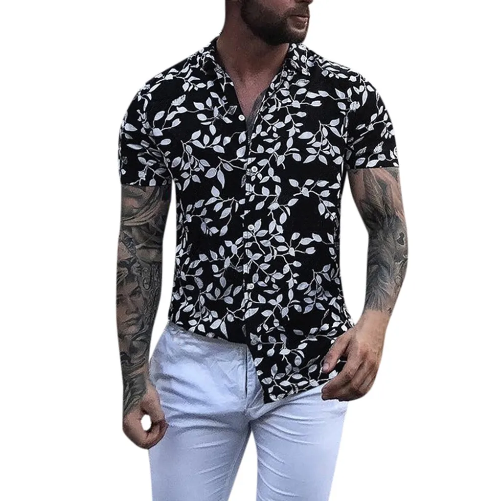 Baggy Мужская мешковатая пляжная Гавайская печать короткий рукав кнопка ретро рубашки Топы Блузка мужская одежда мягкая удобная мужская рубашка
