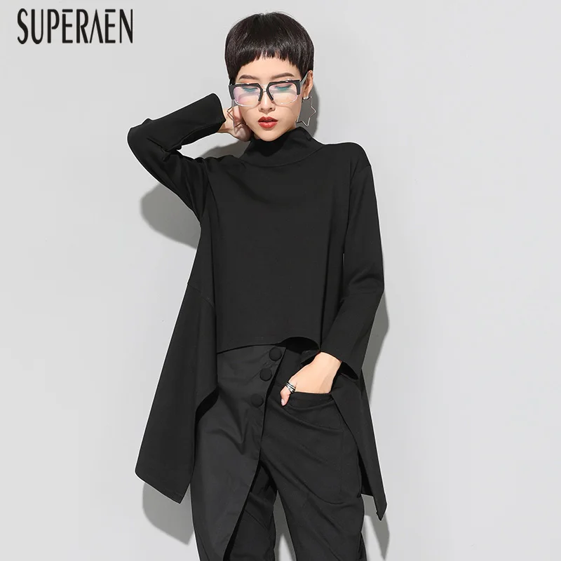 

SuperAen Europe Fashion Women's T Shirt Autumn and Winter New 2018 Solid Color Cotton Ladies T-shirt Wild Casual Women Clothing