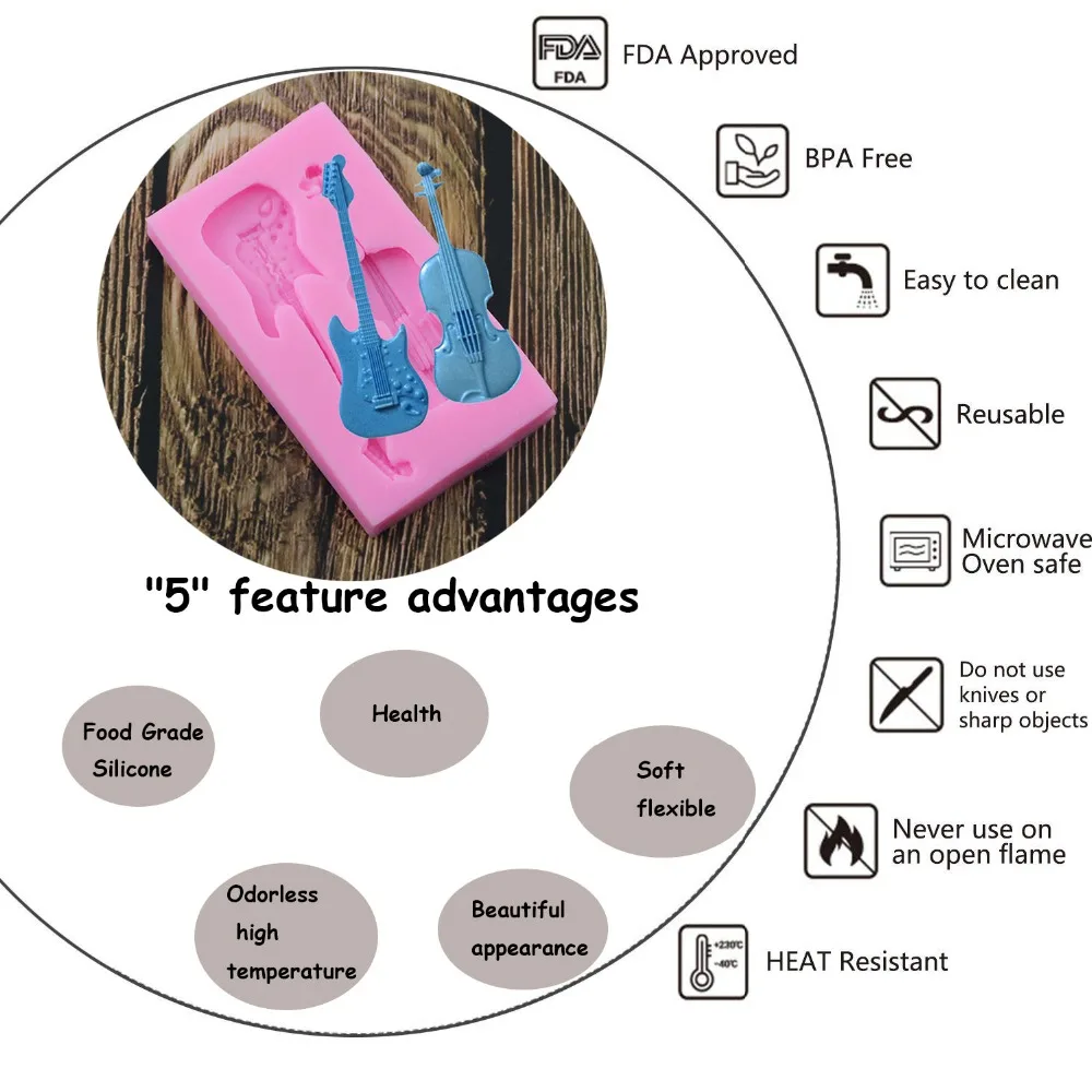 Скрипка Гитара силиконовые формы помадки украшения торта инструменты кухня выпечки конфеты глина кекс шоколадные формы для мастики