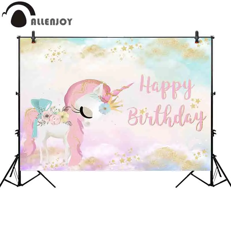 

Allenjoy photography backdrop watercolor unicorn gold star princess birthday party background photocall photo shoot prop