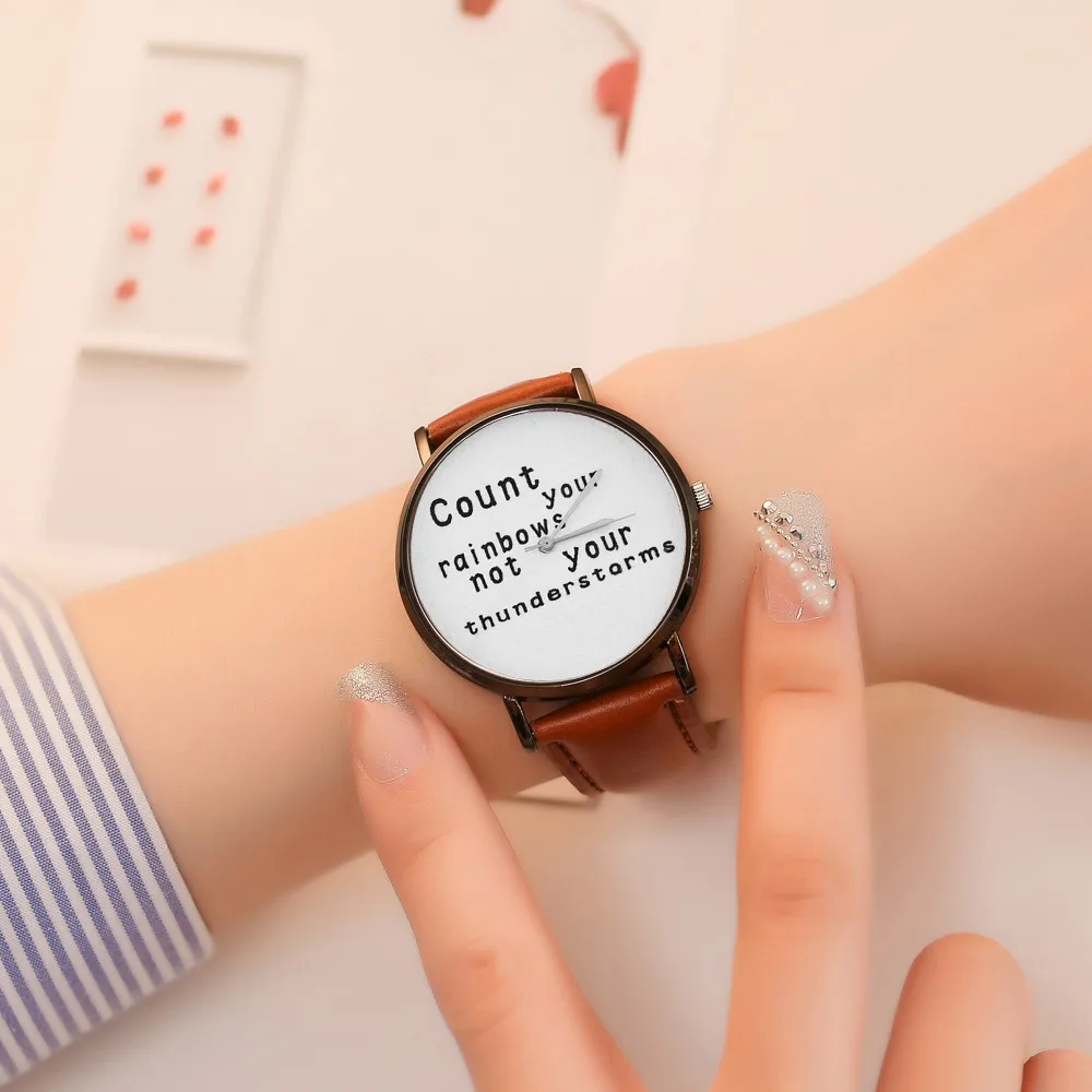 

Watch Women New Leather Strap Analog Quartz Glass Mirror Watches Fashion words ladies girls watch watches relogio feminino 40y