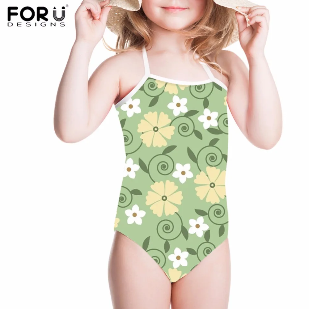 

FORUDESIGNS Swimsuit Kids Children Swimwear Colorful Retro Floral Printing One Piece Girls Bathing Suit Swimming Suits Beachwear