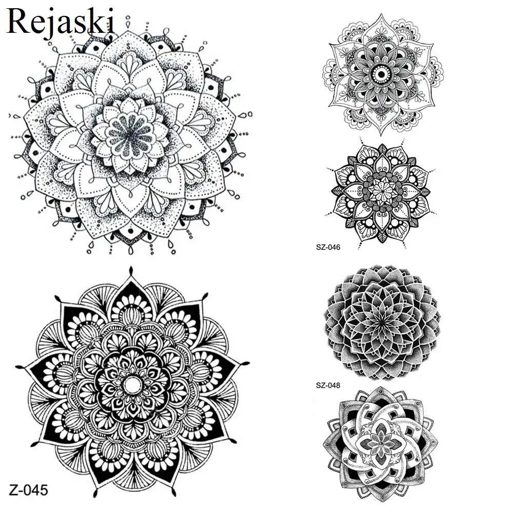 Женская временная татуировка Rejaski черная с цветком хны мандалы для макияжа