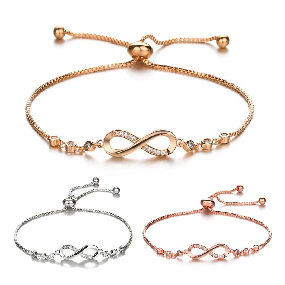 Korean Hot Fashion Simple Metal Crystal 8 Infinity Charm Bracelets For Women Adjustable Jewelry Shellhard Vintage Bangle | Украшения и
