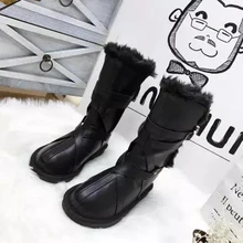 Г., очень теплые зимние ботинки с толстым мехом и пряжкой ботинки на плоской подошве женские зимние ботинки на овечьем меху