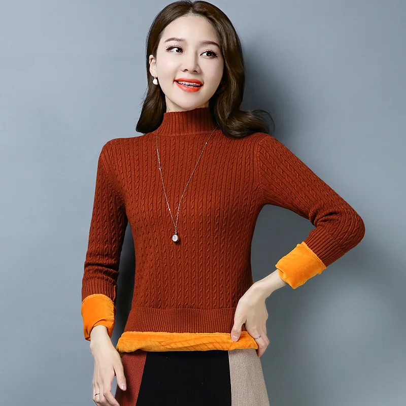 Best Price Plus Velvet Thicken Brand Short Sweater Fall Winter Women New Solid Color Pleated Knit Sweater Slim Bottoming Pullovers Female Best Price Plus Velvet Thicken Brand Short Sweater Fall Winter Women New Solid Color Pleated Knit Sweater Slim Bottoming Pullovers Female