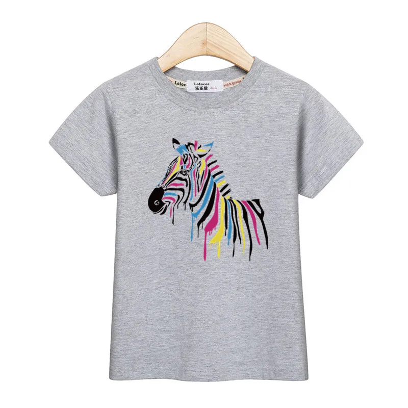 

Fashion animal t-shirt kids short sleeve tops cute zebra print children summer clothes girl boys tees 100% cotton kid clothing