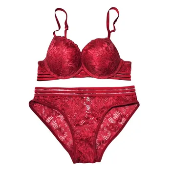 

Women Sexy Bra Top+Briefs Set Women Underwear Floral Embroidery Padded Adjusted-straps Sexy Women Lace Bra New Arrival