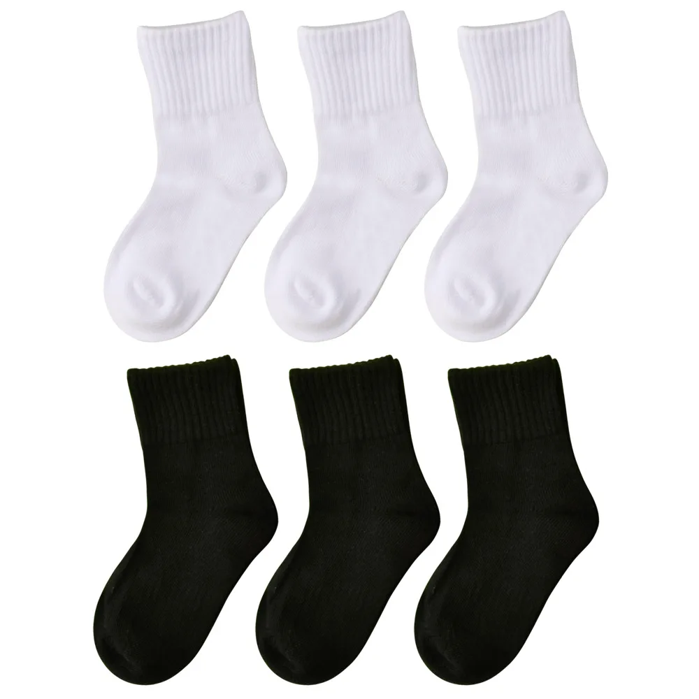 MIPP/брендовые носки для школьников, 6 пар/партия хлопковые дезодорирующие белые носки детские носки для мальчиков и девочек возрастом от 2 до 16 лет - Цвет: white black each 3