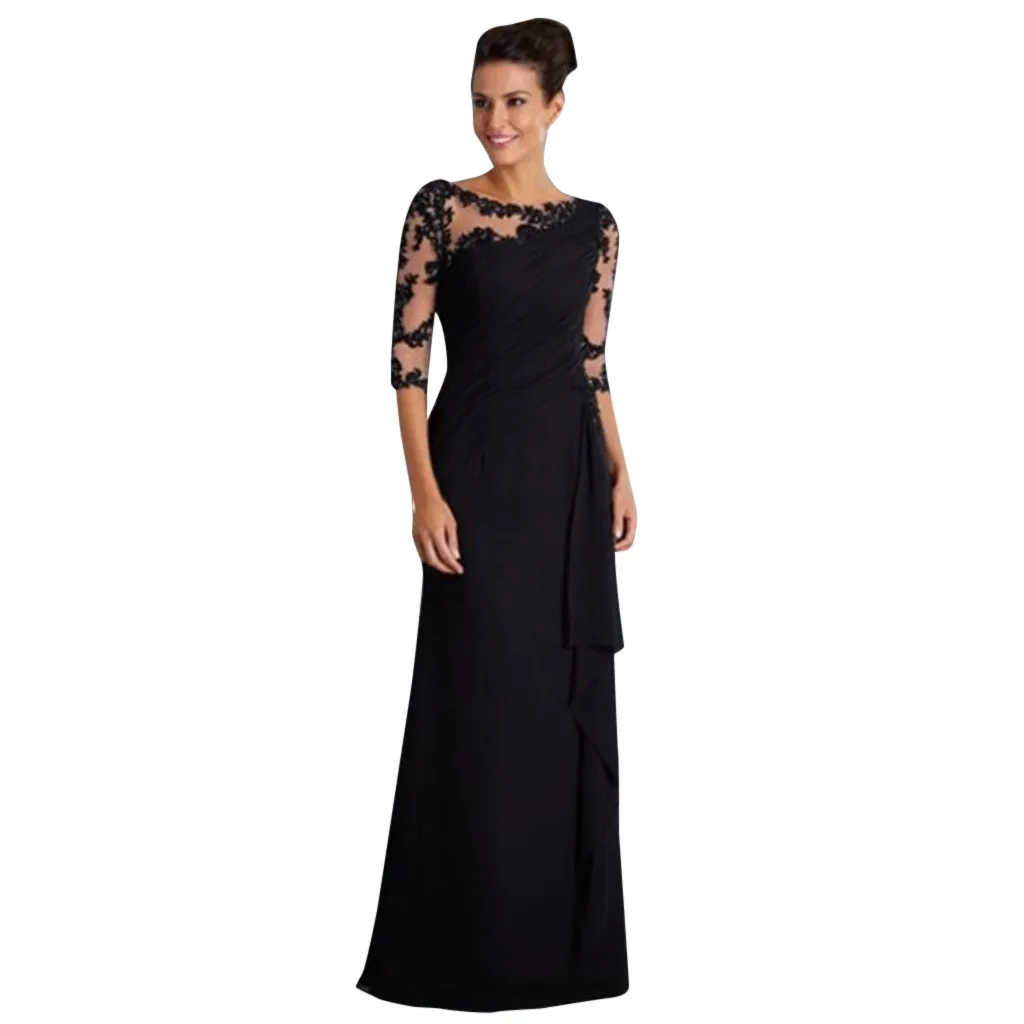 Jaycosin платье в пол для женщин Формальное Половина рукава сексуальное кружевное платье для девушек сплошные швы Вечерние Vestidos De Fiesta - Цвет: Black