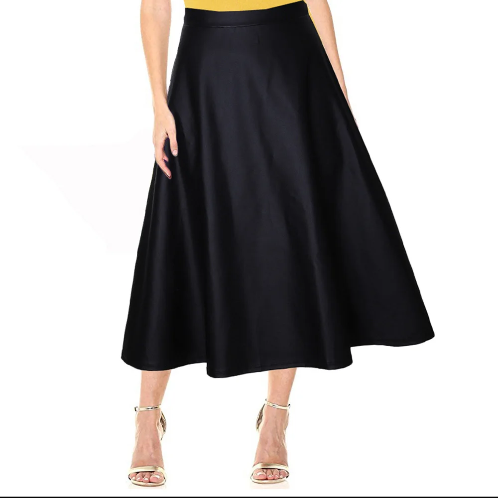 

Joineles 2019 Women PU Leather Midi Skirt Autumn Winter Ladies Vintage A-Line Skirt High Waist Casual Black Party Skirts