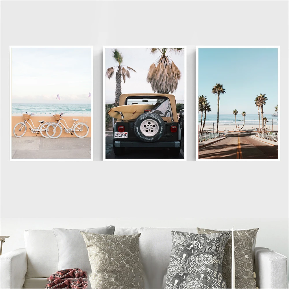 Nordic-Scandinavian-Decoration-Tropical-Landscape-Posters-Modern-Prints-Bike-Sea-Beach-Bus-Wall-Art-Canvas-Painting (4)