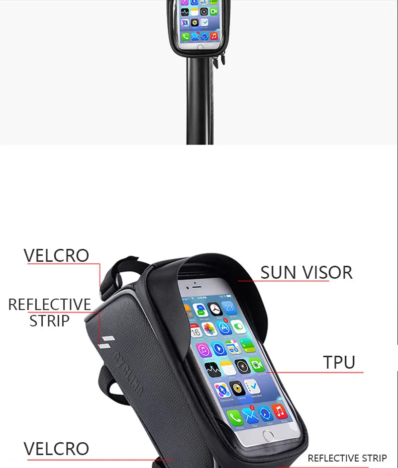 Mountain Bike Phone Holder 6.0 inch Waterproof Smart Mobile Cell Phone Mount Bracket Bicycle Handlebar GPS Stand Phone Holder