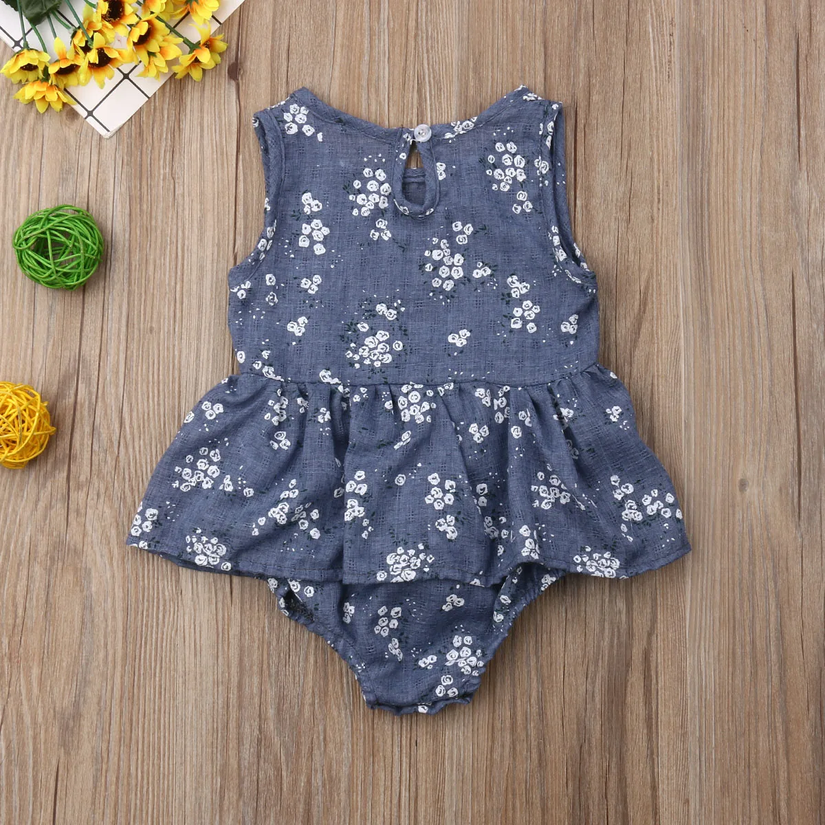 Baby Summer Clothing Newborn Infant Baby Girl Bodysuits Dress Clothes Sleeveless Flowers Print Jumpsuits Tutu Dress 0-18M