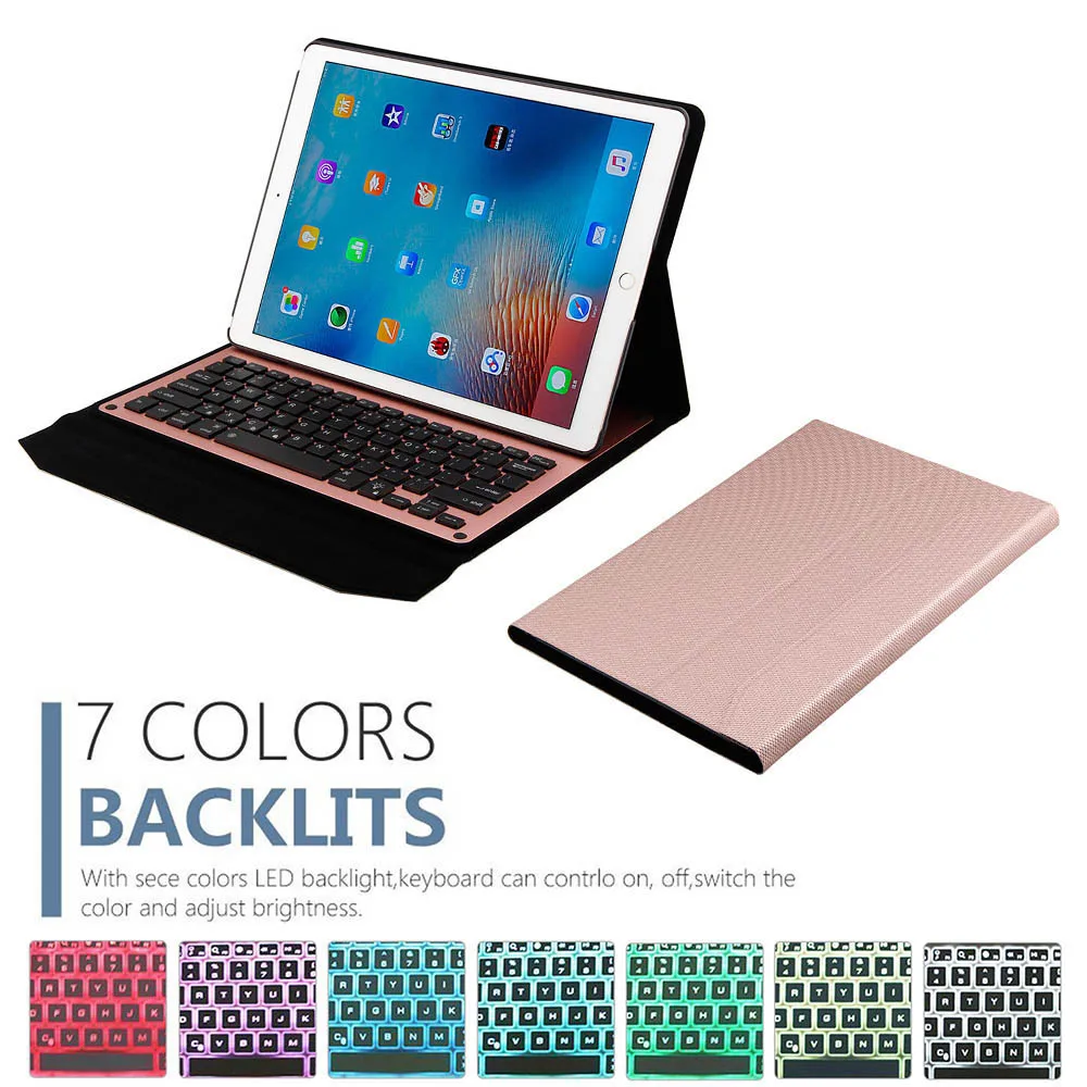 

Wireless Keyboard Case Cover For iPad Pro 12.9 2015 2017 Case Bluetooth Backlight Aluminum Keyboard + Synthetic PU Leather Case