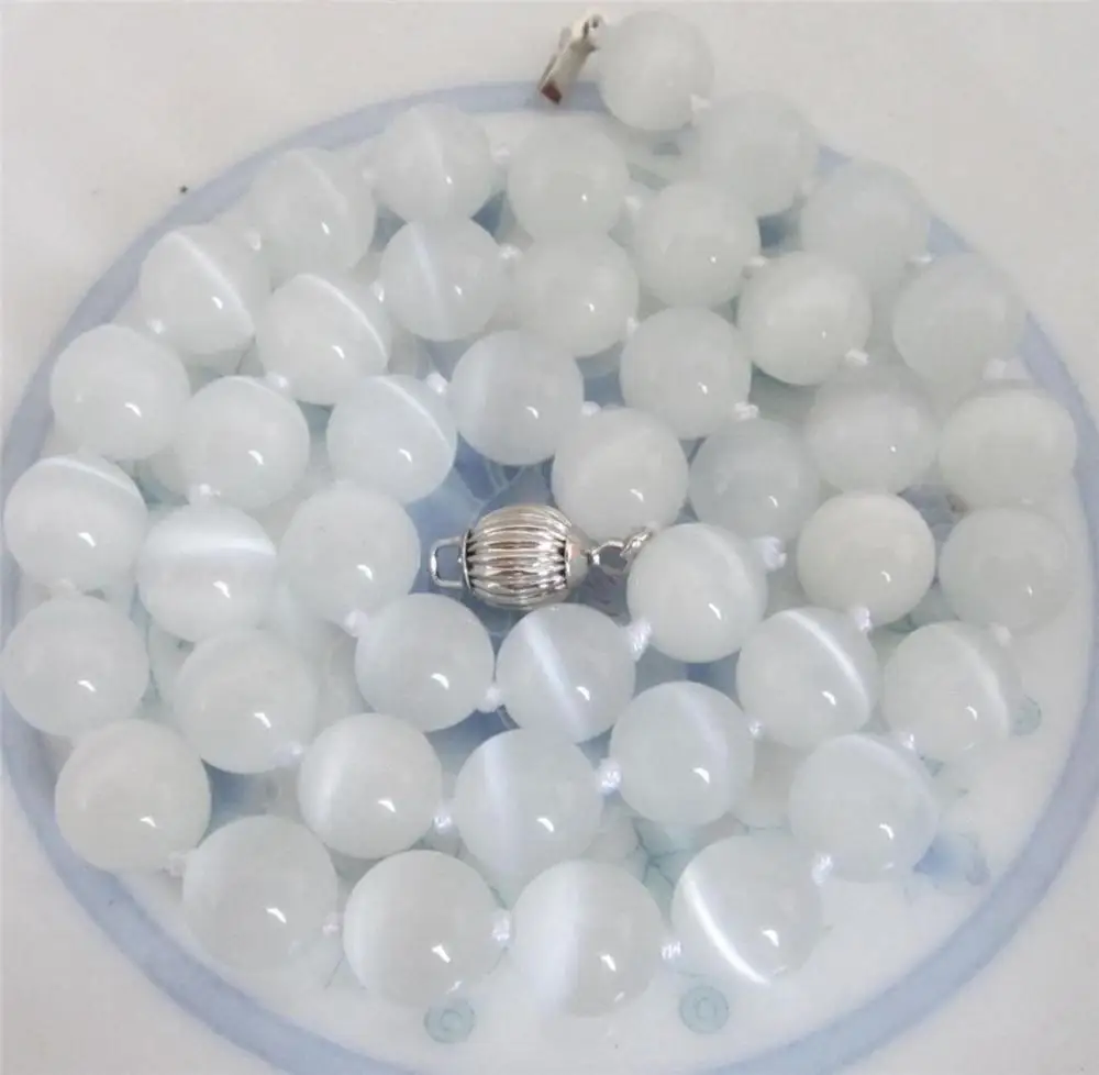 

Natural 8mm White Opal Round Beads Gems Pendant Necklace 18 "AAA
