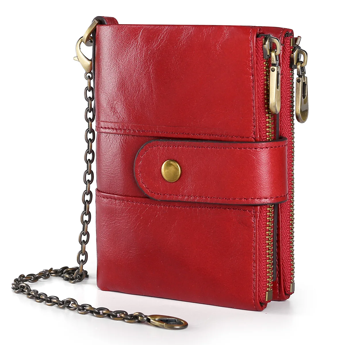 

Moxi Rfid Women Wallet 100% Natural Cowhide Coin Purse Female Hasp Double Zipper Ladies Money Bag Short Red Credit Card Package
