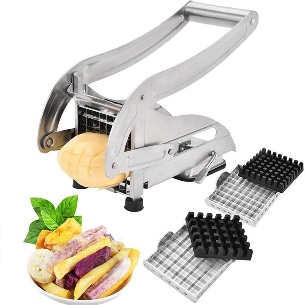 

Stainless Steel French Fries Cutters Potato Chips Strip Cutting Machine Maker Slicer Chopper Dicer 2 Blades Kitchen Gadgets