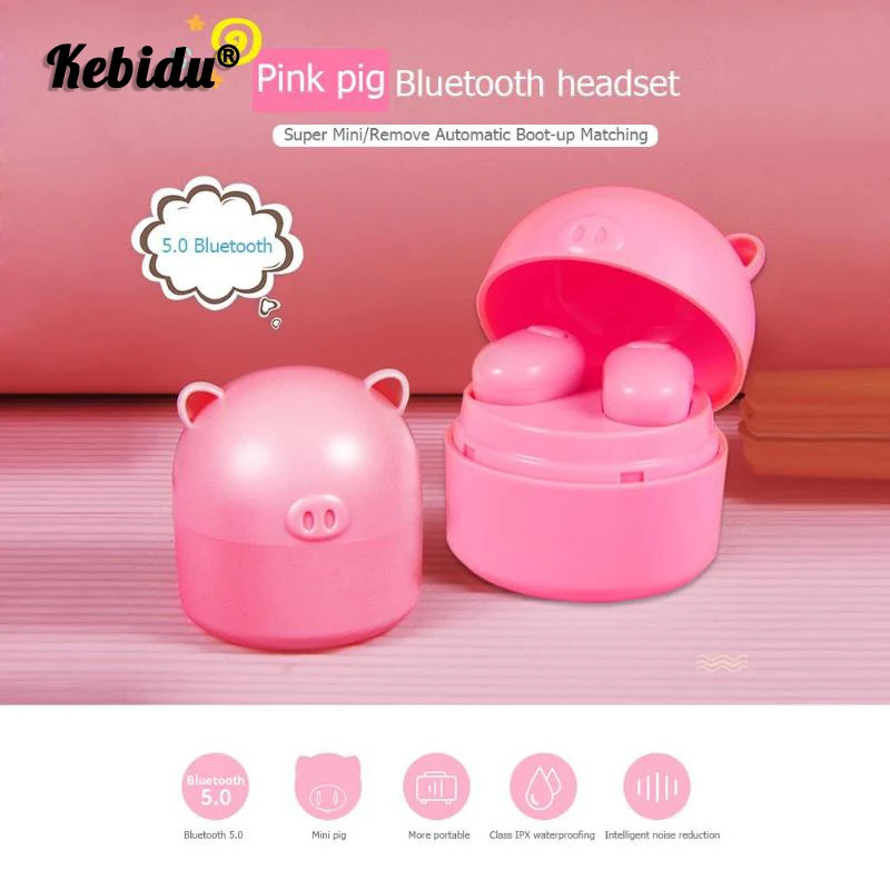 

Kebidu Bluetooth 5.0 Earphone For Girls Gift Wireless Earbuds Cute Pig Shape Headset Stereo With Mic For All Xiaomi IPhone