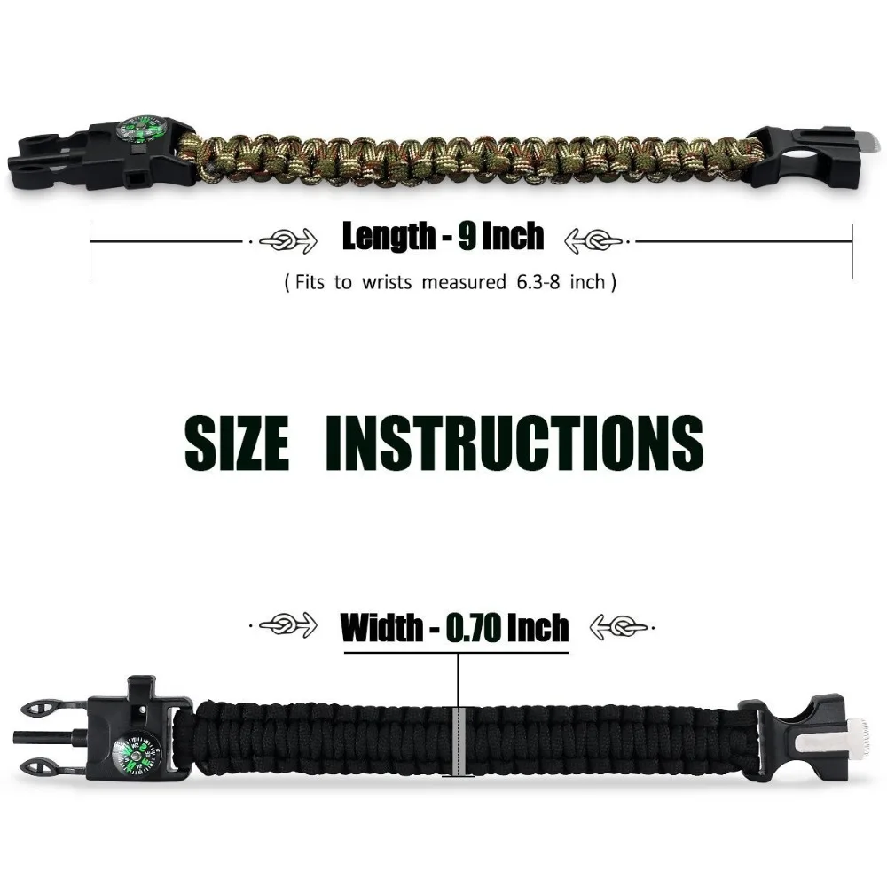 حبل Paracord التخييم عدة نجاة المظلة معصمه الإنقاذ سوار صافرة البوصلة في الهواء الطلق التخييم بقاء أدوات لا فلينت