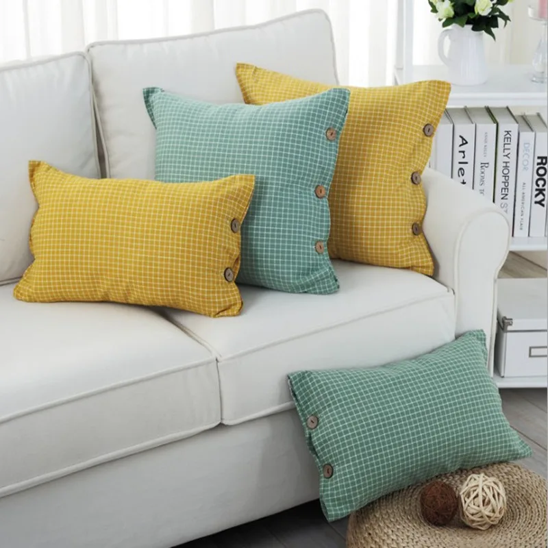 

Plaid wave CLattice Button Cushion Cover Yellow Green Pillow Cover Simple Style Home Decorative Pillow Case 45x45cm/30x50cm