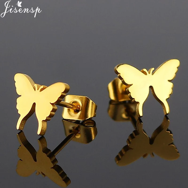 Jisensp новые серьги в виде бабочек золотые серьги из нержавеющей стали для женщин детские милые животные для хряща ушной раковины шпильки brincos